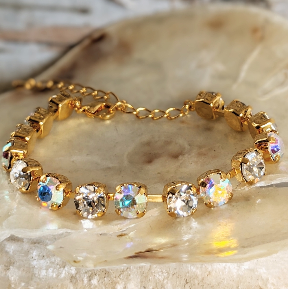 Crystal AB Swarovski Crystals In Handmade Classic Tennis Bracelet Gold Or Silver